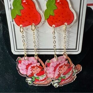 Strawberry Shortcake Character Pink Dangle Earrings - Women Jewelry